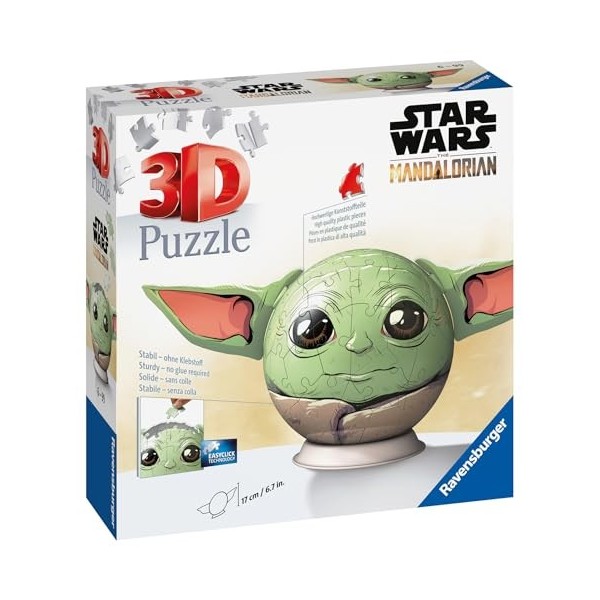 Ravensburger - Puzzle 3D Ball - Star Wars The Mandalorian Grogu - A partir de 6 Ans - 72 pièces numérotées à Assembler sans C