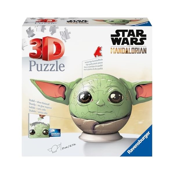 Ravensburger - Puzzle 3D Ball - Star Wars The Mandalorian Grogu - A partir de 6 Ans - 72 pièces numérotées à Assembler sans C