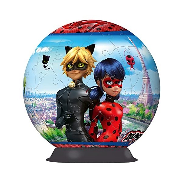 Ravensburger - Puzzle 3D Ball - Miraculous - A partir de 6 ans - 72 pièces numérotées à assembler sans colle - Support inclus