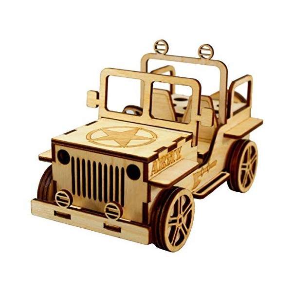 StonKraft Puzzle en Bois 3D Militaire Jeep - Rangement de Bureau, Porte-Stylo, Porte-Cartes - Facile à Assembler