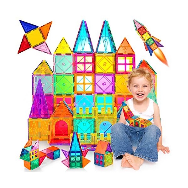 Construction Magnétiques Enfants 80 Pièces Jeu de Éducatifs Cadeau pour Garçons et Filles Jouets Magnétiques Plus Forts Blocs