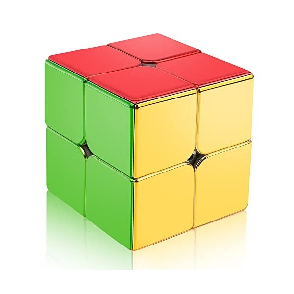 D - fantiX Miroir magnétique réfléchissant sans Autocollant Speed Cube 2X2, Cyclone Boy Brillant Cool Cube, Puzzle Mini Cube 