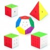 Maomaoyu Speed Cube,Cube de Vitesse Pack de 5,Ensemble de Cubes 2x2 3x3 4x4 Megaminx Pyraminx Pyramide Cube sans Autocollant 