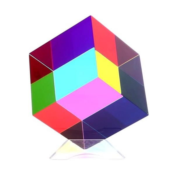 iKeelo Cube de Couleurs 50mm avec Support – Cyan, Magenta, Jaune – Cube Optique Magique, Jouet Physique Fantaisie pour Anni