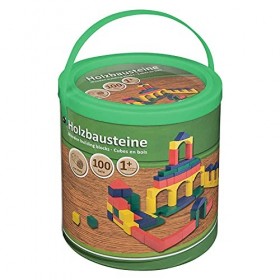 Idena 40030 Lot de 100 Blocs de Construction en Bois de différentes Couleurs et Formes, à partir de 12 Mois