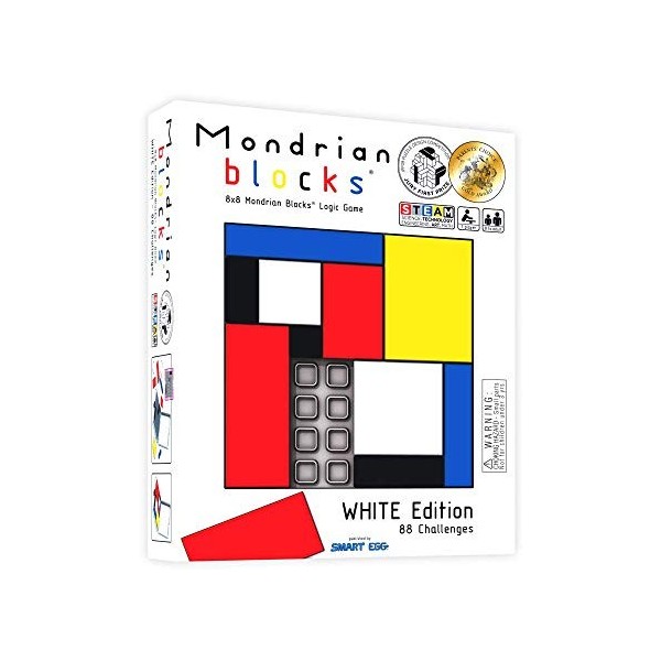 Mondrian Blocks Puzzle & Puzzle-Battle Game, Casse-tête, Jeu de Voyage Compact à Bord, Édition Blanche