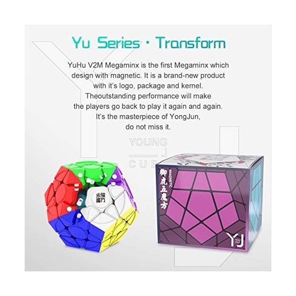 FunnyGoo YongJun YJ YuHu M V2M 12 Surface Megaminx Dodecahedron Cube 3x3 Gigaminx 3x3x12 megaminx Cube, with One Cube Stand S