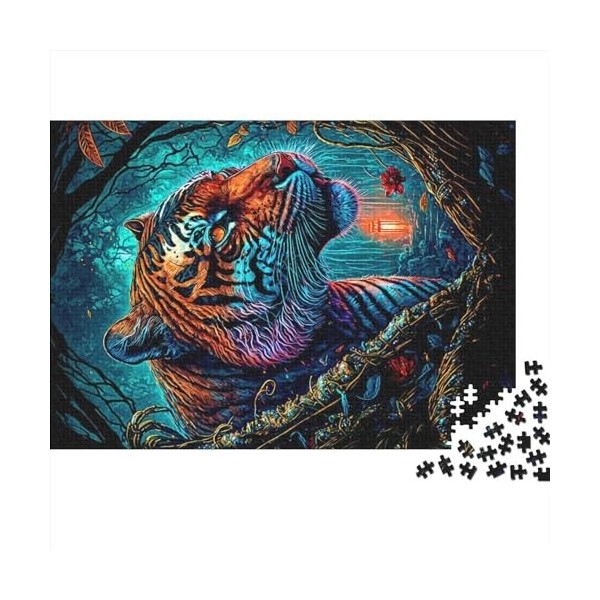 Puzzle Tigre aux Yeux Bleus pour Adultes 500, Puzzles en Bois pour Adultes, Jeu de Puzzle Familial, Cadeaux danniversaire T