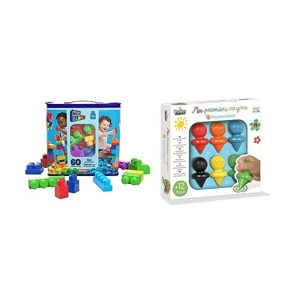 MEGA Bloks Sac Bleu, jeu de blocs de construction, 60 pièces, jouet pour bébé et enfant de 1 à 5 ans, DCH55