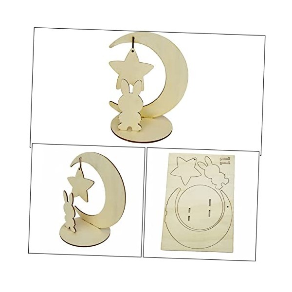 Toyvian 5 Pièces Ornement De Lapin De Lune Puzzle Lapin Lune en Bois Décor De Plateau à Plusieurs Niveaux De Lapin Cadeau De 