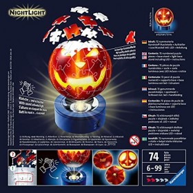 Ravensburger - Puzzle 3D Ball illuminé - Citrouille dHalloween - A partir de 6 ans - 72 pièces numérotées à assembler sans c