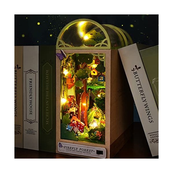 LOCHIMU DIY Book Nook Kit 3D Puzzle en Bois Firefly Forest Birder Decor avec Meubles et LED Light DIY MINDES MINDES Modes MOD