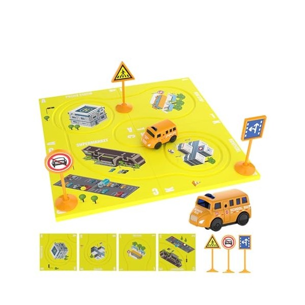 Jouet de voiture de piste flexible – Véhicule de course à tirer | Ensemble de route pliable | Ensemble de jeu interactif de course de voiture, jouet de jeu familial pour les