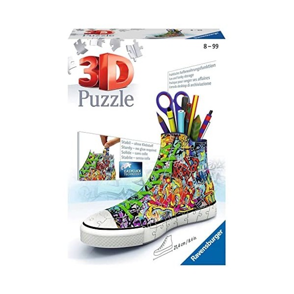 Ravensburger - Puzzle 3D Sneaker - Graffiti - Pot à crayons - A partir de 8 ans - 108 pièces numérotées à assembler sans coll