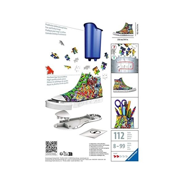 Ravensburger - Puzzle 3D Sneaker - Graffiti - Pot à crayons - A partir de 8 ans - 108 pièces numérotées à assembler sans coll