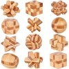 Chonor 12 Pièces 3D Puzzle Casse-tête en Bois - Classique Brain Teaser IQ Puzzle Éducatif Jouet Jeu Jigsaw pour Enfants et Ad