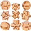 Chonor 12 Pièces 3D Puzzle Casse-tête en Bois - Classique Brain Teaser IQ Puzzle Éducatif Jouet Jeu Jigsaw pour Enfants et Ad