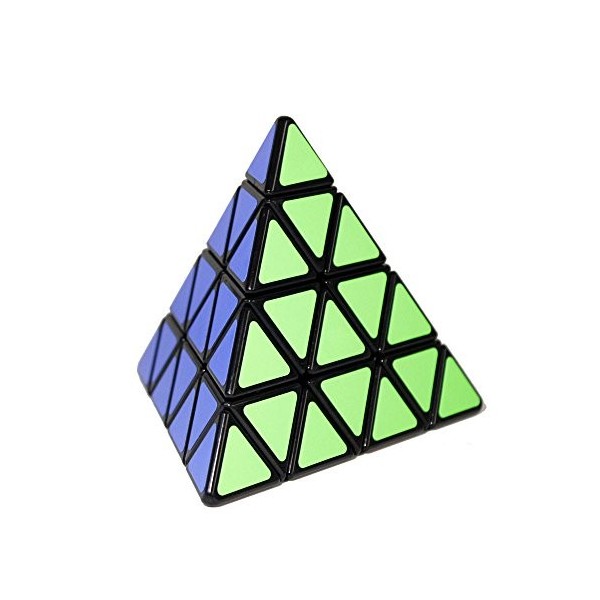 FunnyGoo ShengShou 4x4 Pyraminx Pyramid Triangle Cube Magique Vitesse Puzzle Cube Noir avec Un Support pour Cube