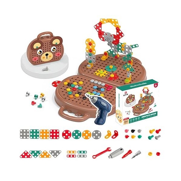 Balakaka Tournevis et Perceuse électrique Mosaique Dinosaure Puzzle 228 Pcs,3D Unicor Construction Jeu STEM Kit pour Enfants 