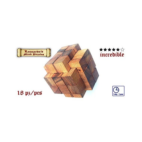 Logica Jeux Art. Mega Pierre Molaire - Casse-Tête en Bois Precieux 3D - Difficulté 5/6 Incroyable - Collection Leonardo da Vi