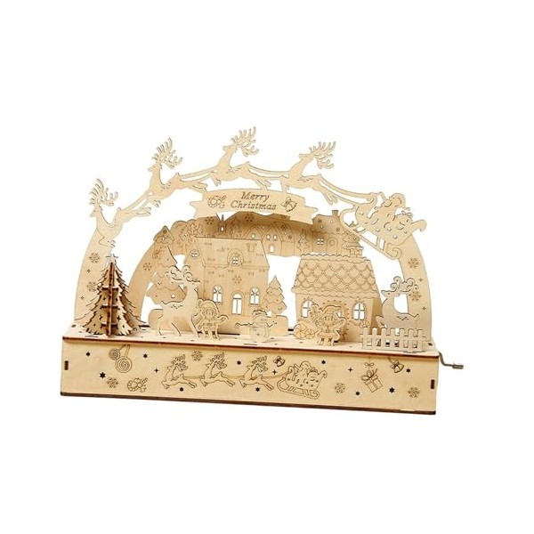 LOVIVER Boîte à Musique de noël, Puzzle 3D en Bois, Ensemble de Construction de modèles Exquis, décor de Bureau de noël pour 