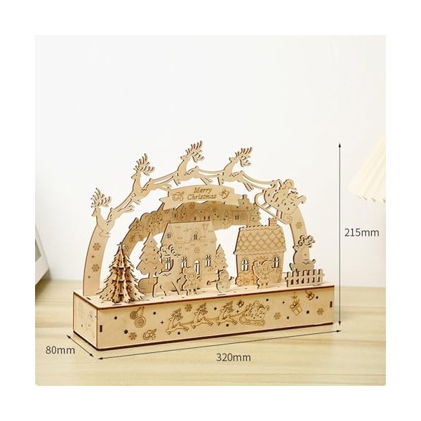 LOVIVER Boîte à Musique de noël, Puzzle 3D en Bois, Ensemble de Construction de modèles Exquis, décor de Bureau de noël pour 