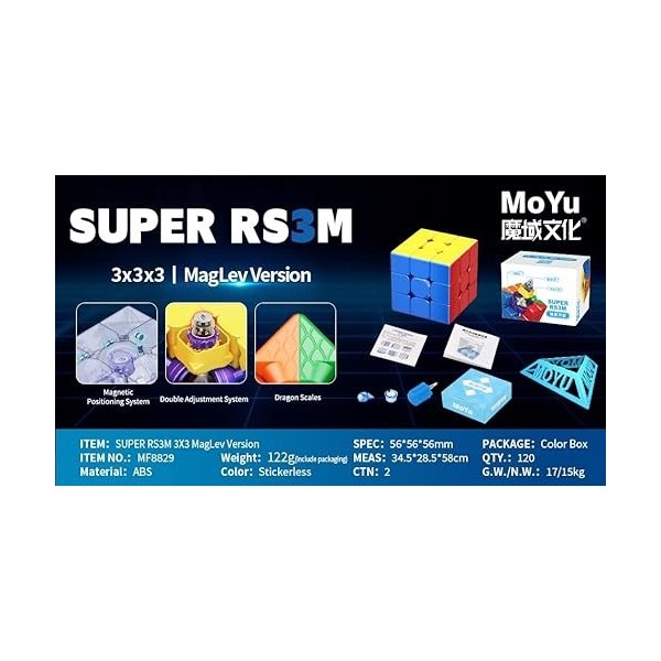 Oostifun Gobus MoYu Super RS3M 2022 Maglev Version 3x3 Speed Cube Professional Stickerless Magic Puzzle Cube with MoYu Stand