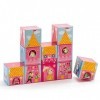 Djeco - Puzzle cubes château princesse 10 cubes - Rose, bleu, vert et jaune