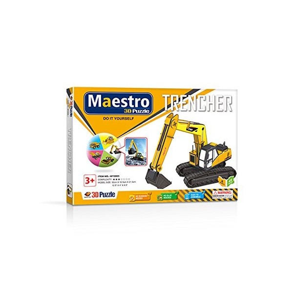 MAESTRO EXCAVADORA-50 PCS-TAMAÑO MONTADO: 32CM X 10.5CM X 21.5CM Puzzle 3D, 120110, Multicolore