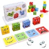 Montessori Interactif Emoji Bloc,Expressions en Bois Matching Block Puzzles,Cubes Face Change Cube Jeu,Cube de Construction E