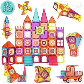 Gavgroom Blocs Construction Magnétiques 80 Pièces Jeux de Construction Magnétiques 3D STEM Éducatifs Jouets Magnétiques avec 
