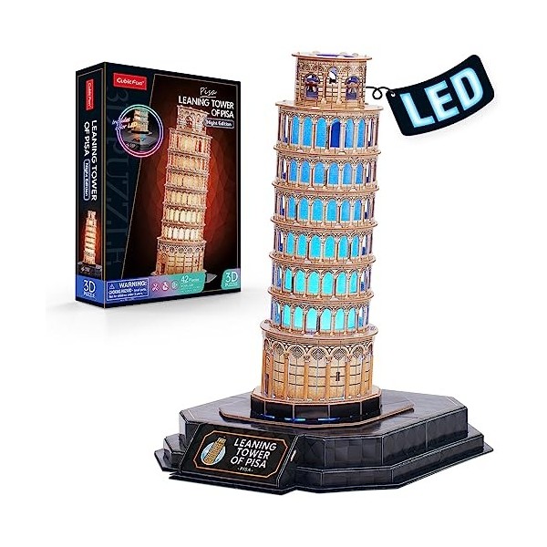 Puzzle 3D LED Tour de Pise - Architecture Modèle Kits de Construction Cadeau pour Enfants et Adultes, 42 Pièces