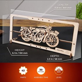 Ugears Moto Indie Puzzle 2.5D - Maquette en Bois à Construire pour Adultes - Art Mural Original Puzzle en Bois pour Adultes -