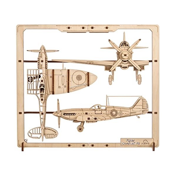 UGEARS Avion de Chasse Puzzle 2.5D - Maquette en Bois à Construire Adulte Avion avec - Kit Maquette Avion Bois pour Adultes -