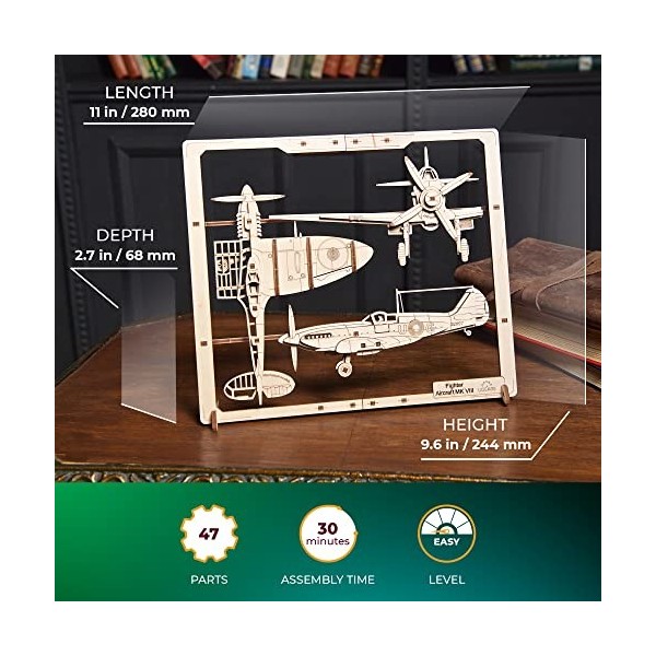 UGEARS Avion de Chasse Puzzle 2.5D - Maquette en Bois à Construire Adulte Avion avec - Kit Maquette Avion Bois pour Adultes -