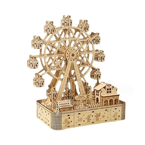 Maquette Grande Roue Puzzle 3D en Bois Boite à Musique avec Mouvement Musical Puzzle en Bois 3D Grande Roue Exquis Tournant D