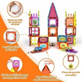 Gavgroom Construction Magnétiques Enfants 95Pièces avec 10 Petites Voitures, des Autocollants et des Puzzles Jeux de Construc