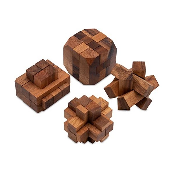 LOGOPLAY Lot de 4 jeux de puzzle 3D - Jeux de réflexion - Jeux de patience - Jeux de logique dans une boîte cadeau décorative