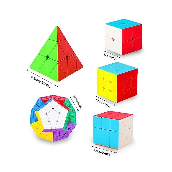 Coolzon Lot de 5 Cubes Magiques - 2x2x2 3x3x3 Fenghuolun Megaminx Pyraminx Triangle - Puzzle 3D Facile à Tourner - Cadeau de 