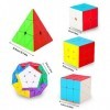 Coolzon Lot de 5 Cubes Magiques - 2x2x2 3x3x3 Fenghuolun Megaminx Pyraminx Triangle - Puzzle 3D Facile à Tourner - Cadeau de 