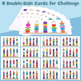 Atoylink 2 en 1 Montessori Jouet 2 3 4 5 Ans Bloc de Construction Billes de Laçage Perles en Bois Jeu denfilage Educatif Puz