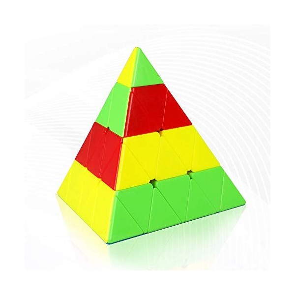 FunnyGoo Mofangge 4x4 Pyramid Triangle Pyraminx Magic Cube Speed Puzzle cube with One Display Stand Stickerless 