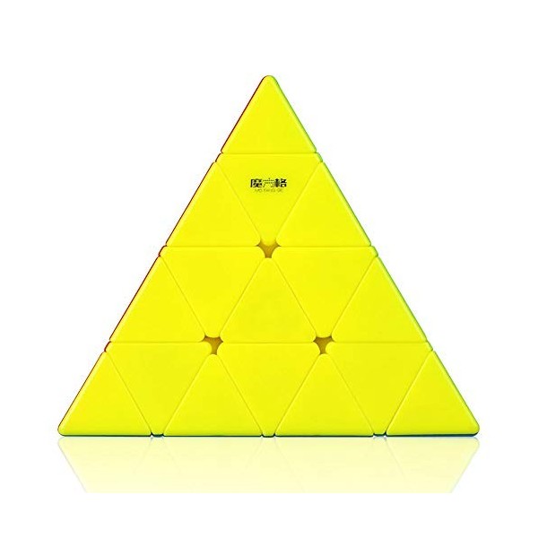 FunnyGoo Mofangge 4x4 Pyramid Triangle Pyraminx Magic Cube Speed Puzzle cube with One Display Stand Stickerless 