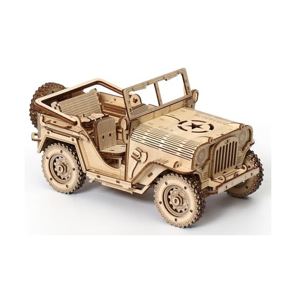 Beligi Puzzle Voiture 3D en Bois, Jeu de Construction Jeep de lArmée, Kit dAssemblage Enfants Adultes, Modèle 19 cm