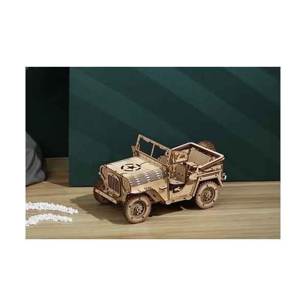 Beligi Puzzle Voiture 3D en Bois, Jeu de Construction Jeep de lArmée, Kit dAssemblage Enfants Adultes, Modèle 19 cm