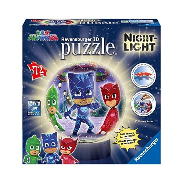 Ravensburger Puzzle Ball 3D Lampe, Pyjamasques 11771 , modèles/Couleurs Assorties, 1 unité