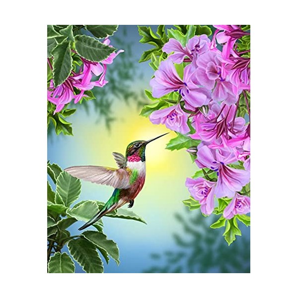 YANCONG Puzzle en Bois Adulte 300 Pièces, Puzzle 3D, Colibri À Fleurs Roses Cadeaux De Décoration À La Maison 38X26Cm