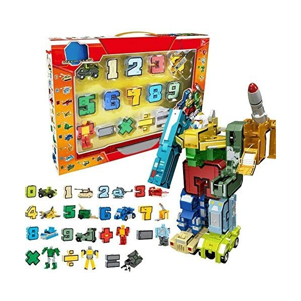 Yangers Alphabet numéros transformateurs Robot Maths Jouets éducatifs bâtiment Construction Bloc Puzzle véhicule Militaire mo