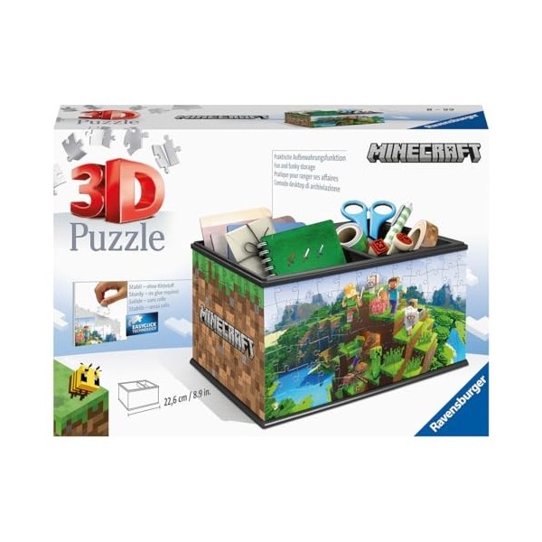 Ravensburger - Puzzle 3D Boite de rangement - Pot à crayons - Minecraft - A partir de 8 ans - 216 pièces numérotées à assembl