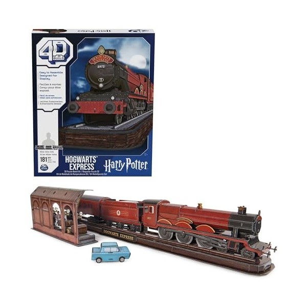 4 D Puzzles- Construction 4D Build, Hogwarts-Express 181 pièces, 76,2 cm de Long, Cadeaux Harry Potter, décoration de Table, 